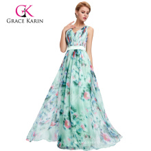 Grace Karin Sleeveless V-Neck Floral Print Pattern Chiffon Prom Dress GK000066-1